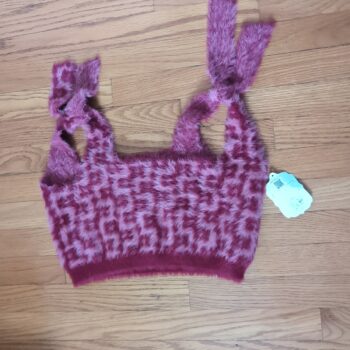 Altar'd State Hot Pink Maria Top Fuzzy Tie Shoulder Sweater Large Size