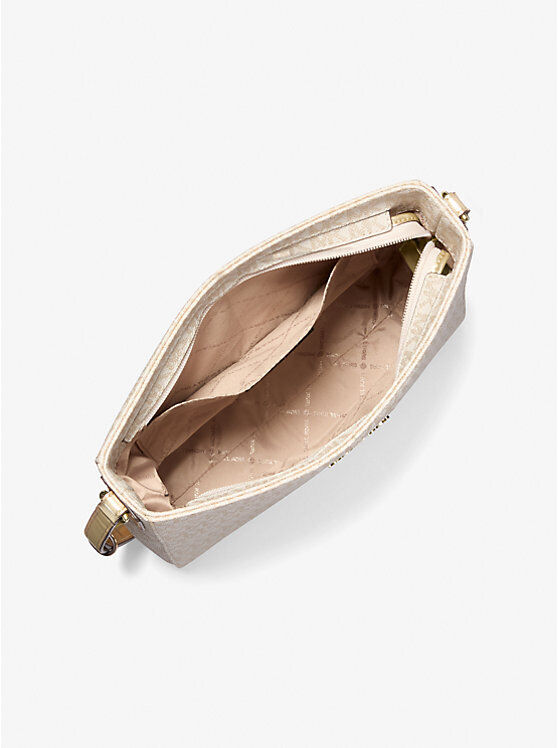 NWT-Michael-Kors-Large-Jet-Set-Signature-Logo-Messenger-Bag-Light-GoldVanilla-235994712737-2