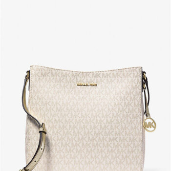 NWT Michael Kors Large Jet Set Signature Logo Messenger Bag Light Gold/Vanilla